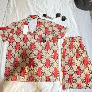 Pineapple coord set men shirt shorts size L